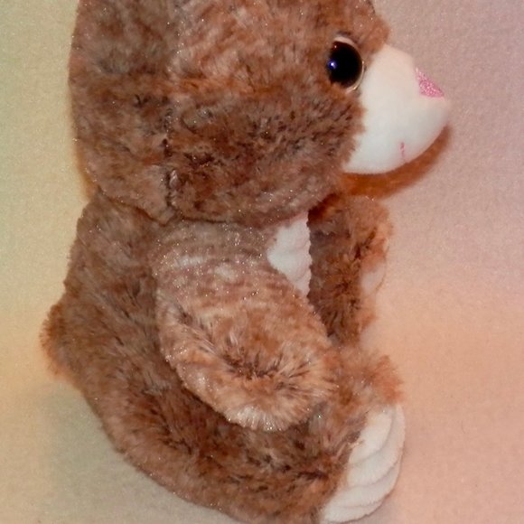 BROWN AND WHITE PLUSH BUNNY * BIG SPARKLE EYES * PINK NOSE * 10  IN TALL * CUTE - Picture 4 of 5